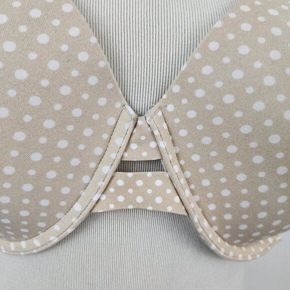 Warner's Bra Womens 40C Underwire Full Coverage Adjustable Strap Beige Polka Dot - Picture 6 of 9